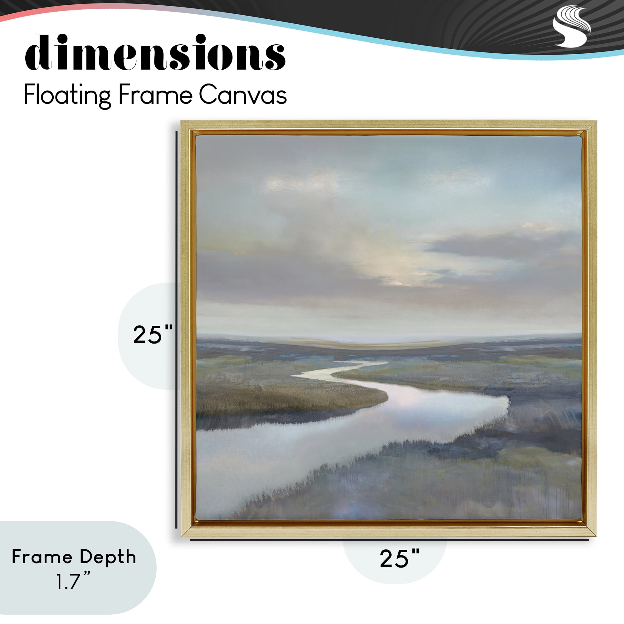 Stupell Industries Calm Riverbend in Greys Gold Framed Floater Canvas Wall Art, design by Christy McKee