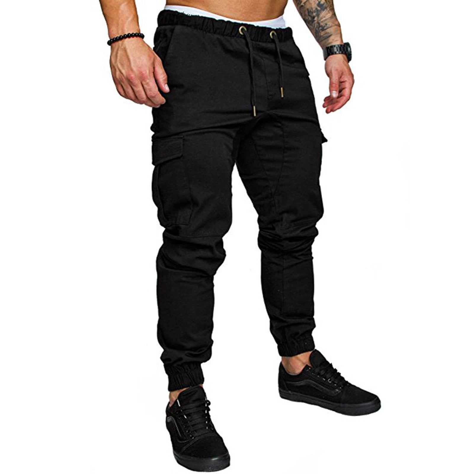 Dndkilg Match Mens Wild Cargo Pants Work Jogger Mens Workout Pants Relaxed  Fit Elastic Waist Baggy Sweatpants for Men with Pockets Drawstring Running Pants  Men Black L - Walmart.com