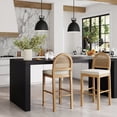 thumbnail image 2 of Nathan James Bailey 29 in. Boucle Bar Stool with Back, Bar Height Chair with Natural Woven Rattan Back and Solid Wood Legs, Light Brown, Set of 2, 2 of 2