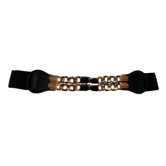 eVogues Plus Size Gold Chain Link Buckle Elastic Belt Black