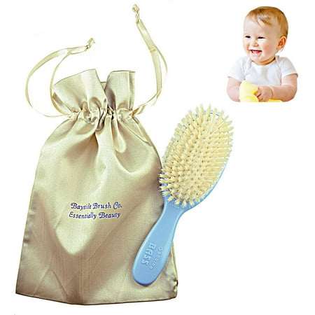 Bass Natural Satin - Bass BS26 Baby Hair Brush,100% Pure Soft White Natural Bristles and Gold Satin Brush Travel Bag. For Newborns Infants and Toddlers with Fine Hair. Detangle Hair, Massage and Stimulate the