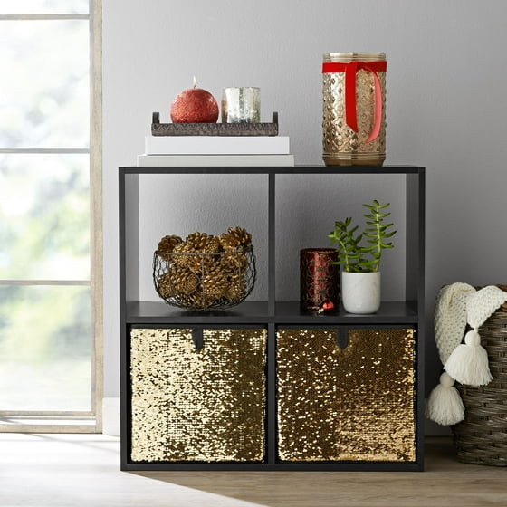 Mainstays Reversible Sequin Collapsible Storage Cube Bins