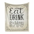 thumbnail image 1 of Eat Drink and Be Merry Soft Flannel Fleece Blanket, Old Fashion Classic Lifestyle Vintage Christmas Message, Cozy Plush for Indoor and Outdoor Use, 70" x 90", Beige and Charcoal Grey, by Ambesonne, 1 of 6