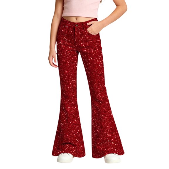 LRen Flare Leg Stretchy Pants Girls Flare Dress Pants High Waist Cute Y2k Stretch Button Pockets Casual Trousers for Tween Girls Age 5-6 Years