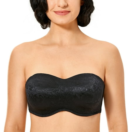 

DELIMIRA Women s Jacquard Bandeau Underwire Minimizer Strapless Bra for Large Bust