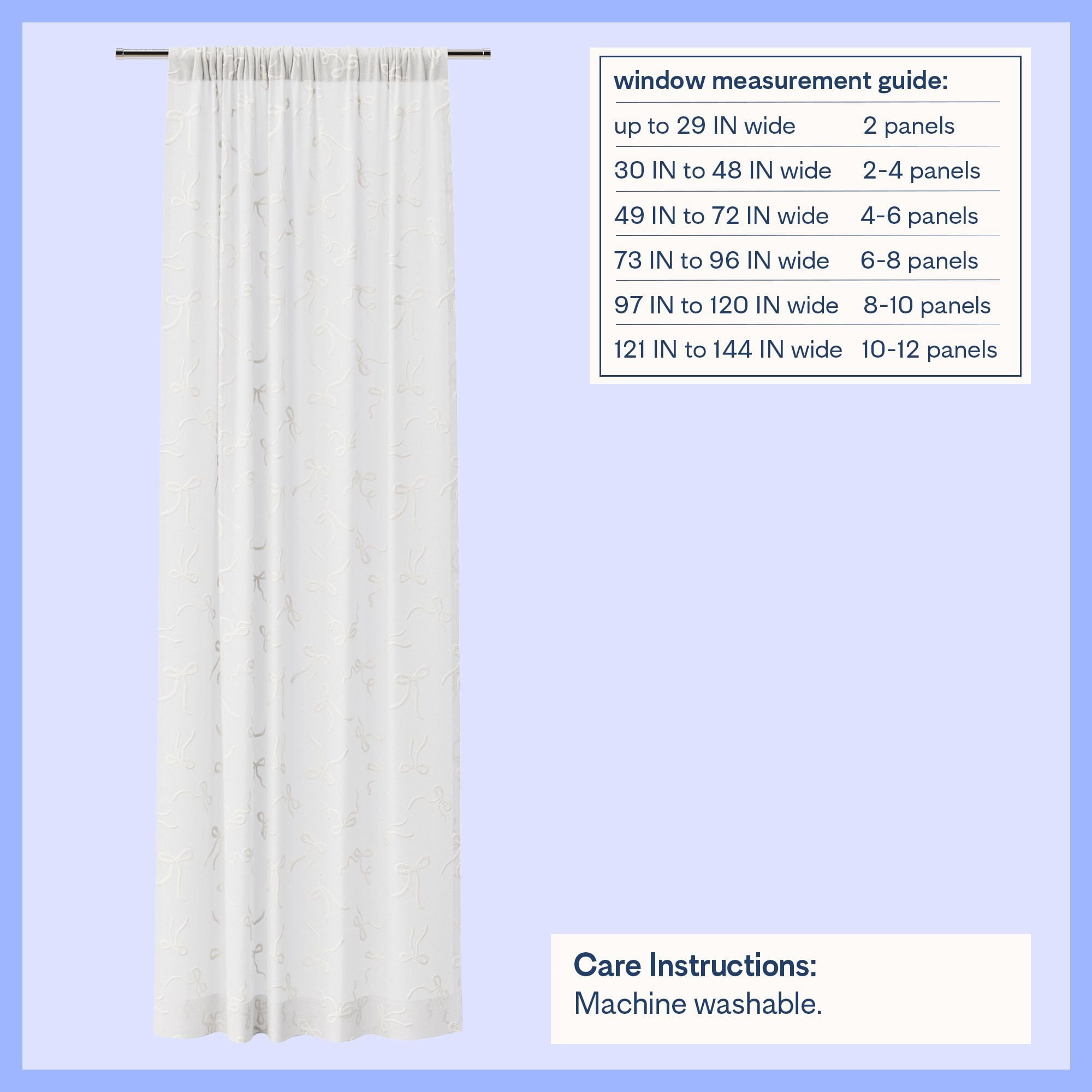 Mainstays Kids White Ribbons Sheer Single Panel Curtain, 38" W x 84" L