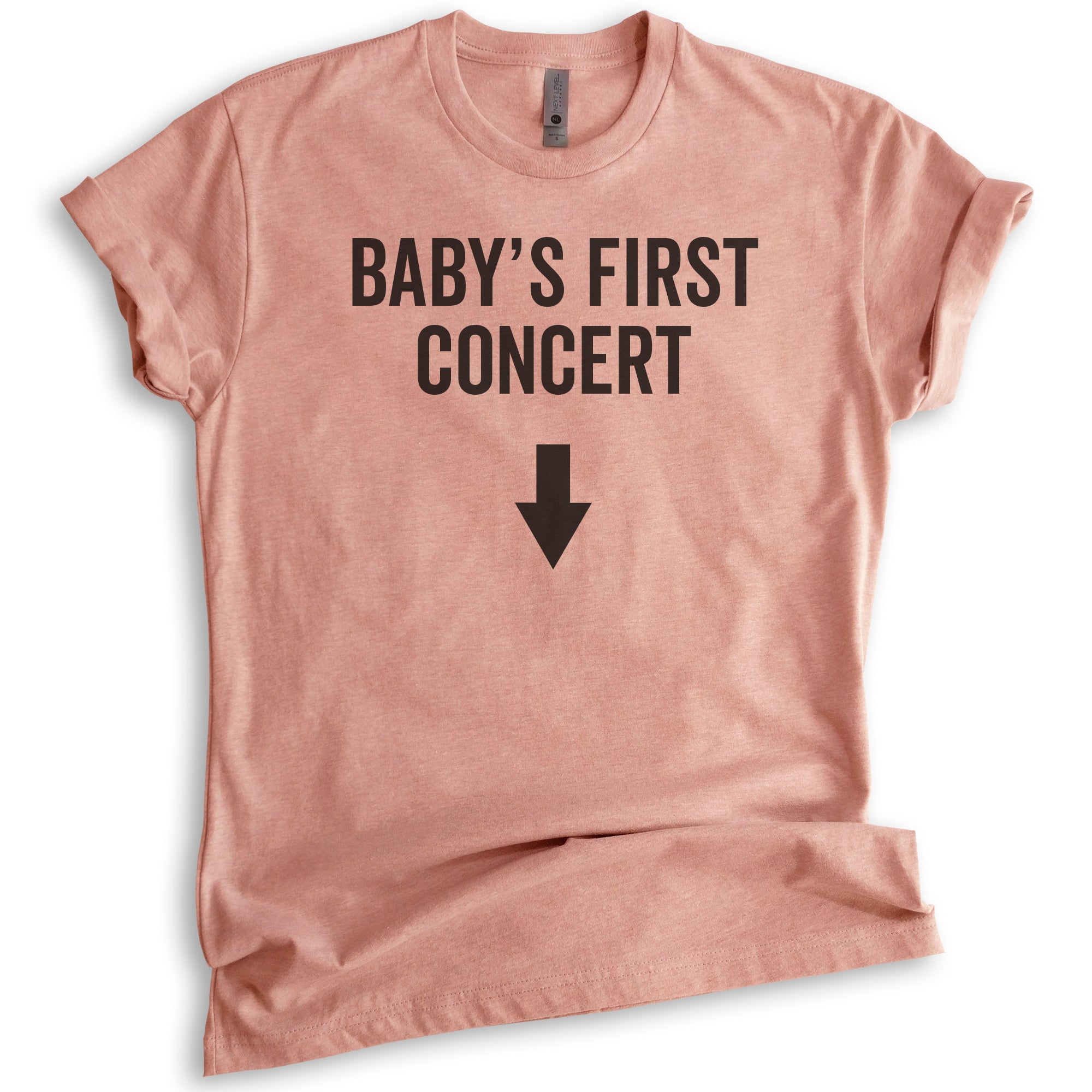 Baby's First Concert T-shirt, Unisex Women's Shirt, Pregnant Shirt, Concert Shirt, Pregnancy Shirt, Heather Sunset, Medium