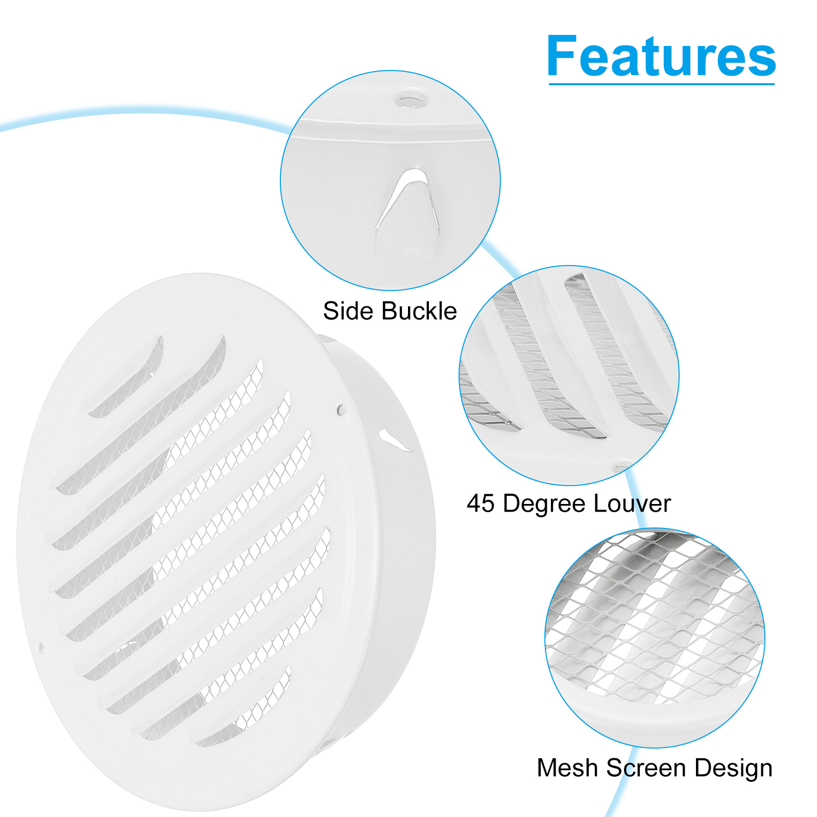 Uxcell Round Air Vent Cover Stainless Steel Louvered Wall Inlet Outlet Grill Screen Mesh Ducting Soffit Vent with Screws 1 Set White 6.3"