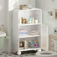 thumbnail image 5 of IVV Freestanding Storage Metal Cabinet, Floor Display Cabinet with 2 Glass Doors and Open Shelf, for Entrance Bedroom Bathroom Kitchen Reception Room, 27.56"L x 13.78"W x 45.28"H, White, 5 of 11