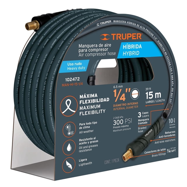 Manguera híbrida para compresor, 15 m x 1/4", Truper
