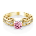 thumbnail image 2 of Gem Stone King 2.09 Ct Round Pink Zirconia 18K Two-Tone Plated Sterling Silver Ring (Size 5), 2 of 4