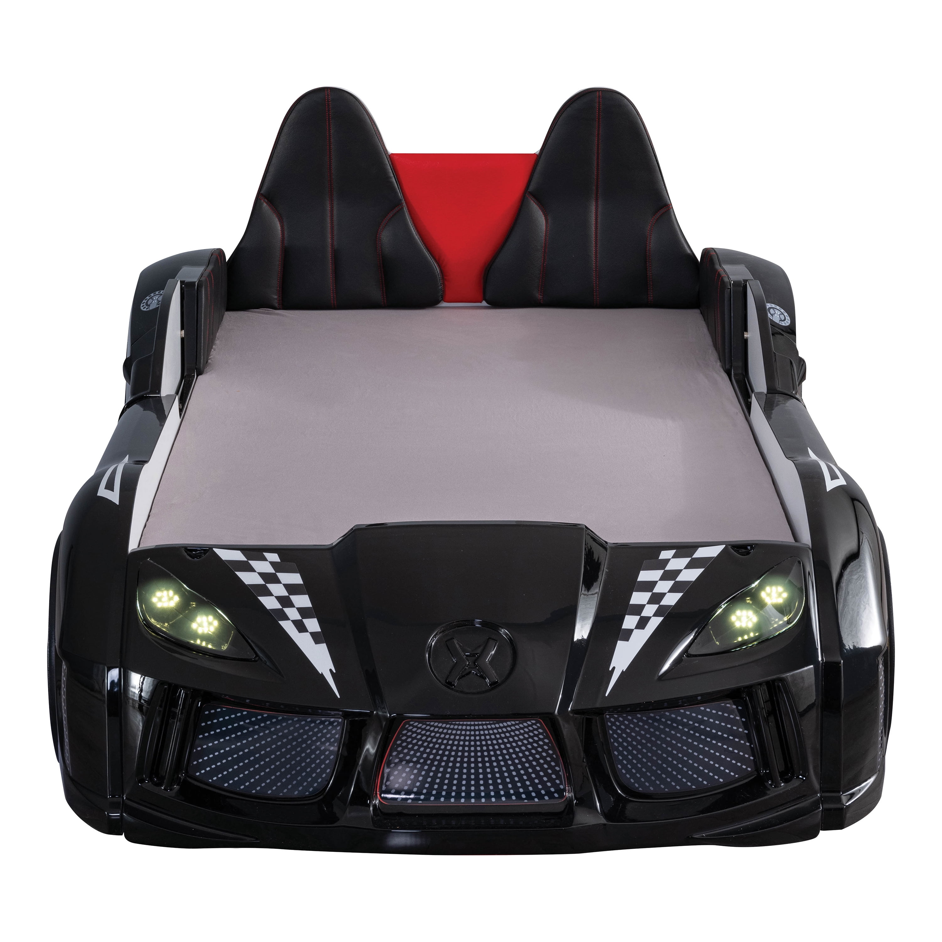 Furniture of America Dash Kids Plastic Twin Race Car Bed with LED and Sound, Black