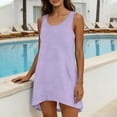 thumbnail image 4 of Maqroz Summer Dresses for Women Crew Neck Solid Tank Dresses Loose Fit Swimsuit Cover Up Vacation Beach Sundresses Purple XXL, 4 of 7