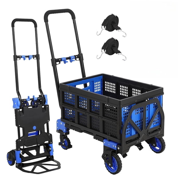 Bingirl Diable Pliant 2 en 1, Diable Convertible avec Panier Pliable, Chariot Diable Portable avec Roues, Diable Rétractable