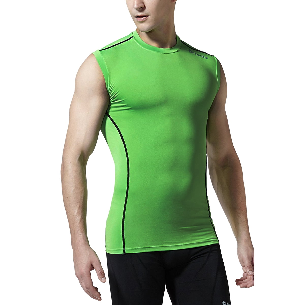 green sleeveless compression shirt