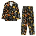 thumbnail image 3 of Kuiaobaty Pumpkin Skull Print Pajamas Set Women's Long Sleeve Sleepwear Set Halloween Pajamas Set Crewneck Tops T-Shirts and Pants 2 Pack Set Nightwear Soft Loungewear Full Length Pajamas, S, 3 of 7