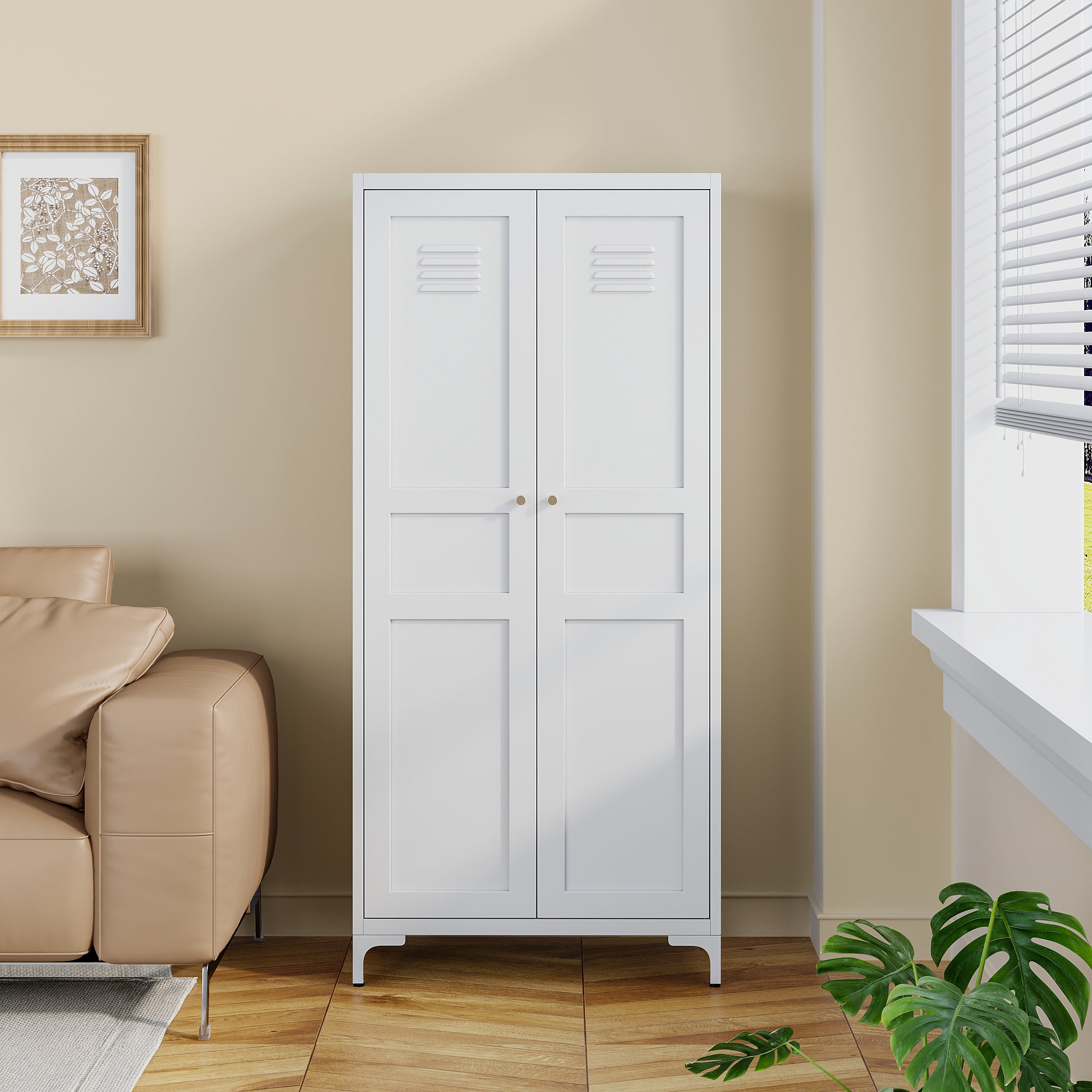 STANI Freestanding Storage Cabinet with 4 Adjustable Shelves and Legs, Metal/Alloy Steel, for Cupboard/Dining Room/Bathroom/Living Room/Office/Laundry Room (White, 61"H)