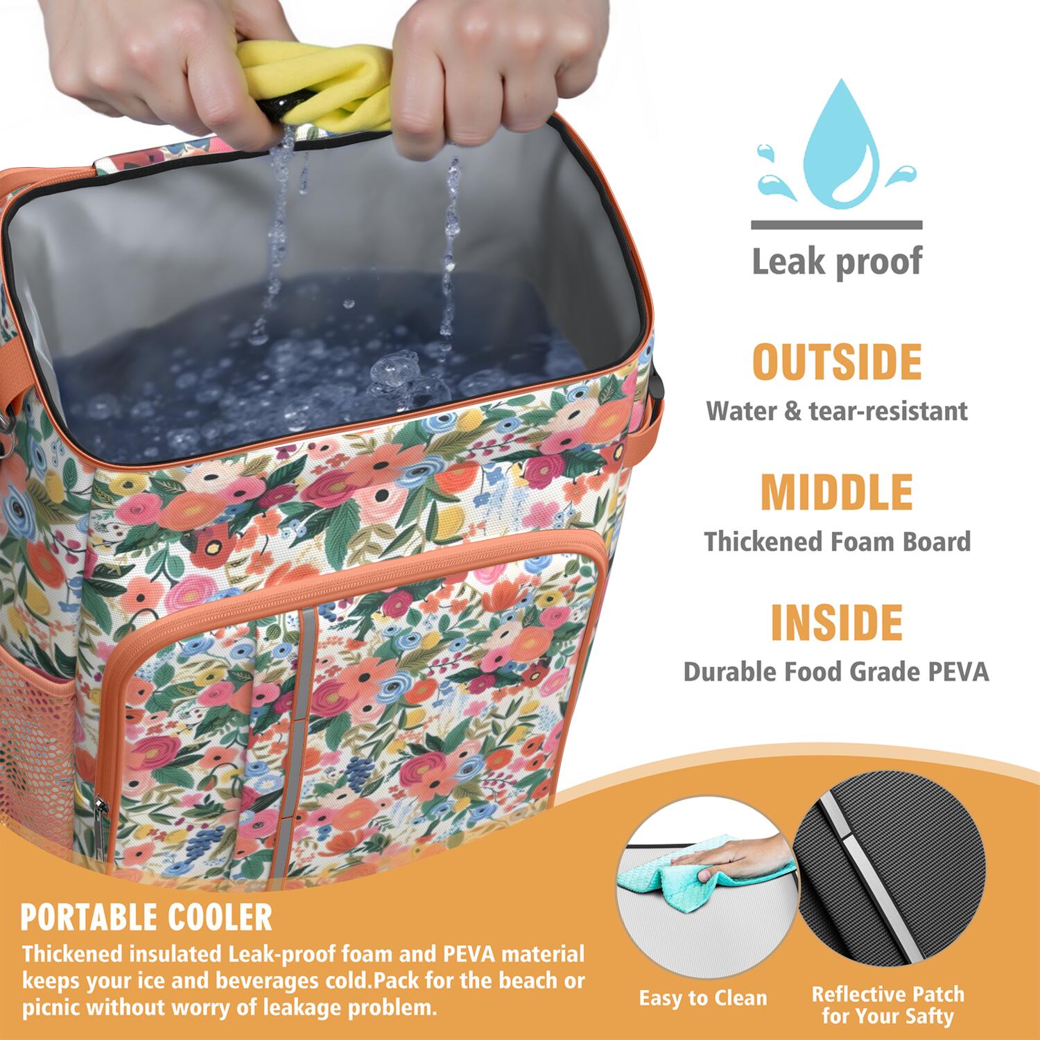 Travel Cooler Bag - Pioneer Flower Floral Print Pattern Camping Beer Cooler Backpack with Bottle Opener- Waterproof Insulated Picnic Backpacks - Cooler Bag for Beach