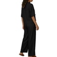 thumbnail image 3 of Pounoo Linen Sets for Women 2 Piece Collared Split Neck Cropped Top High Waist Pleated Wide Leg Pants Summer Resort Casual Matching Outfits Gift, 3 of 9