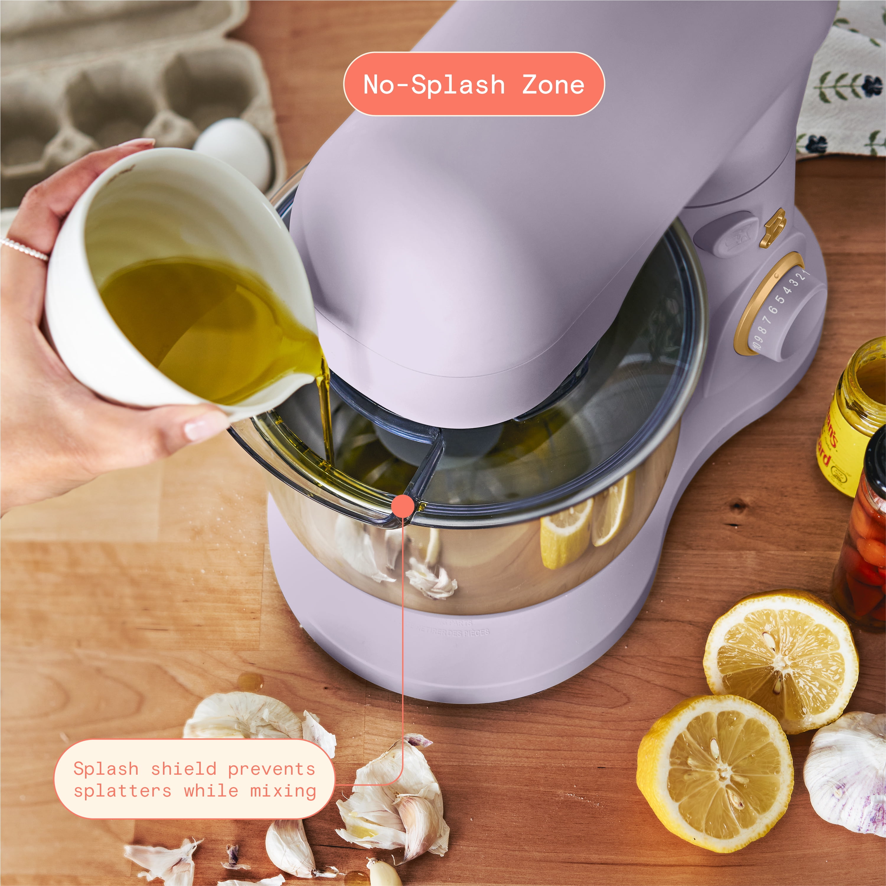 Beautiful 3.5 Qt Stand Mixer, Lavender with Flat Beater, Dough Hook, Wire Balloon Whisk