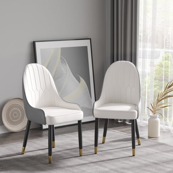 LiviNest Set of 2 PU Dining Chairs, Ergonomic Backrest with Solid Wood Legs, 280 lbs Capacity for Dining Room