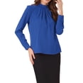 thumbnail image 4 of BLUSA DE CHIFFON CON CUELLO ALTO INSPIRADA EN CHIC OTOÑO INVIERNO PARA MUJER, CAMISA DE MANGA LARGA DE NEGOCIOS CASUAL TAMAÑO XS AZUL REAL, 4 of 6