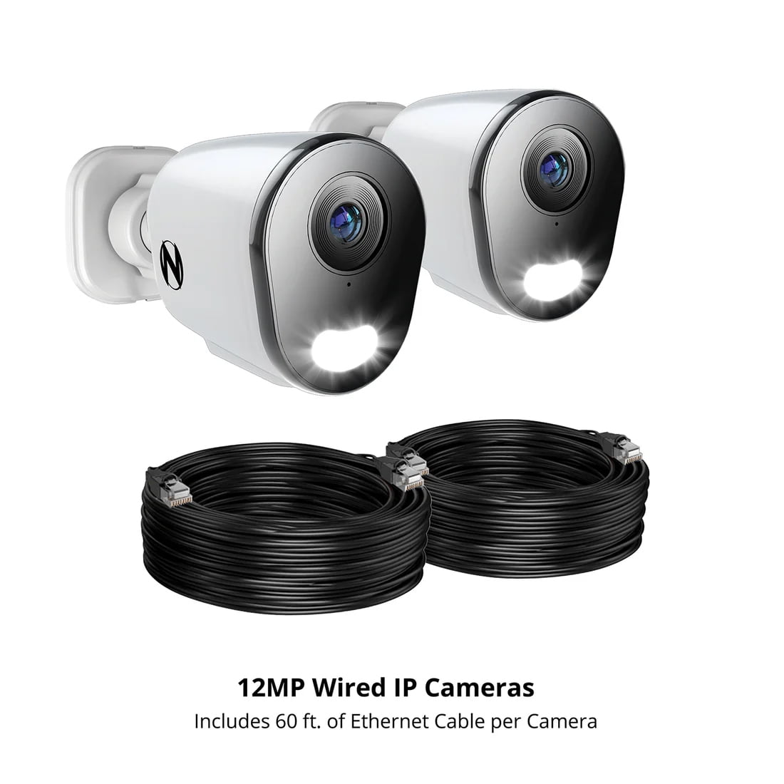 Night Owl Add On Wired IP 12MP Deterrence Camera with 2-Way Audio - 2 Pack - White