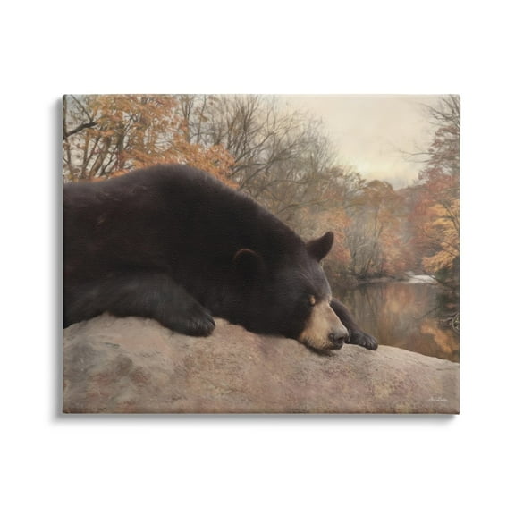 Stupell Resting Bear Autumn Foliage Lake Animals & Insects Photography Gallery Wrapped Canvas Print Wall Art