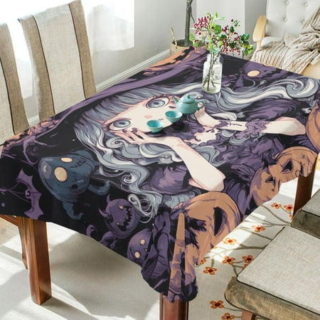 

BZSMCE Square Tablecloth Green Hair Witch Pattern Tableclothes