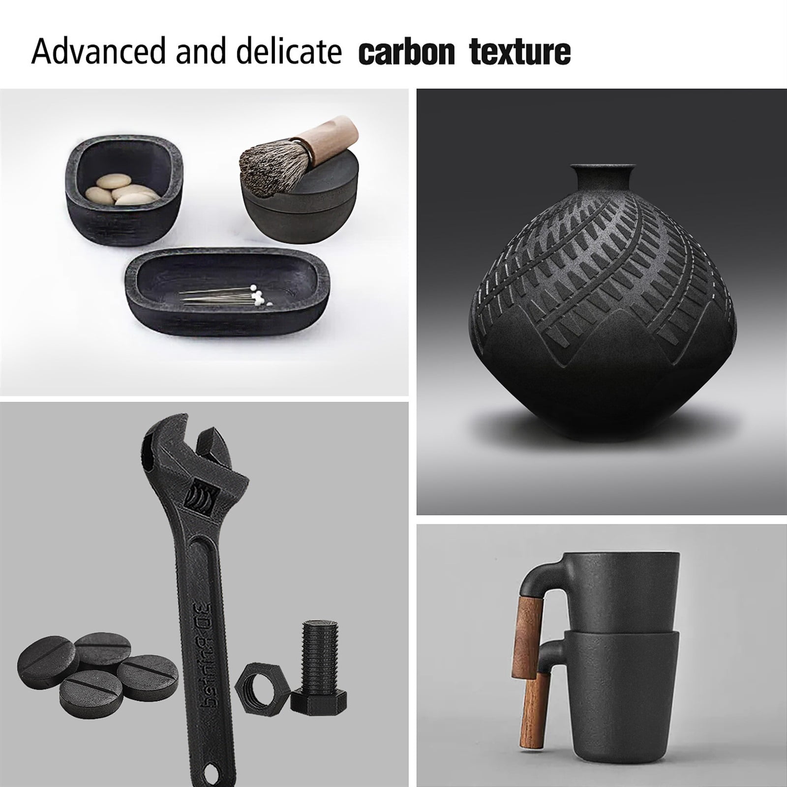 Carbon Fiber 3D Printer Filament Black 1.75mm PLA Filament High-Accuracy +/- 0.02 mm Easy to Print for 3D Printing