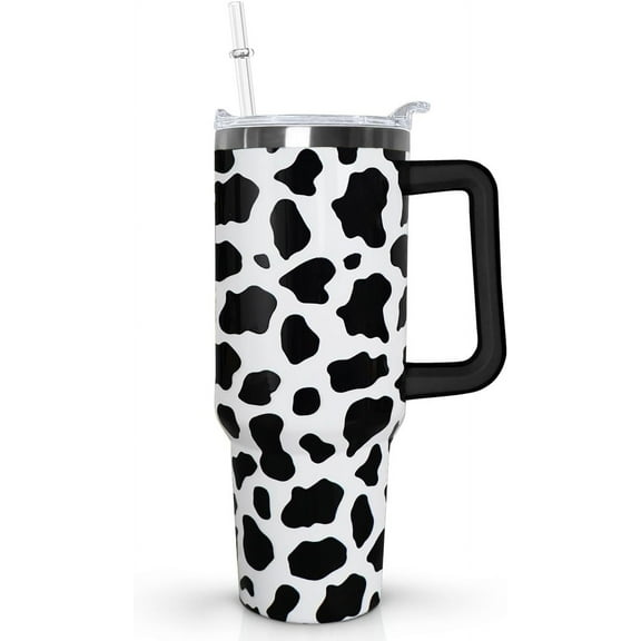 40oz Cow Tumbler With Handle,Cow Print Gifts for Women,Cow Print skinny Tumbler with lid and Straw,Cow Print Coffee Travel Mug Cup Water bottle,Cow Print Stuff