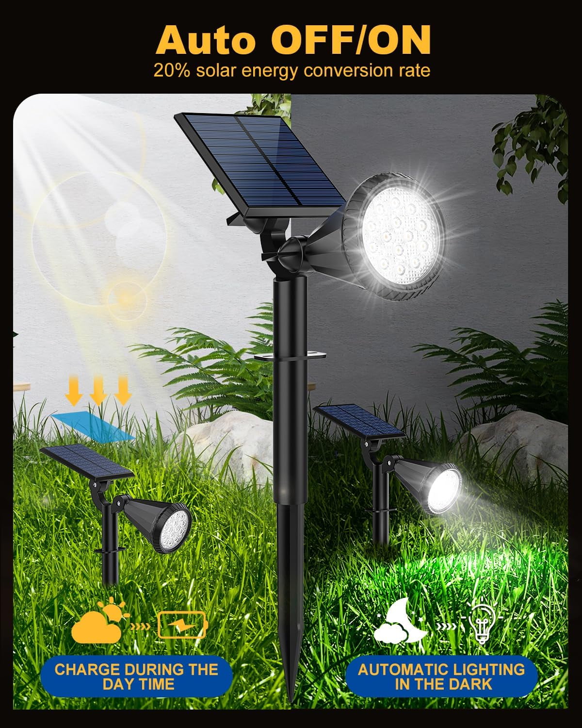 Solar Lights Outdoor, 4 pack, 4 Modes, 2-in-1 Waterproof Auto On/Off ,Landscape Solar Spotlights Wall Lights for Yard, Garden, Walkway - Cool White