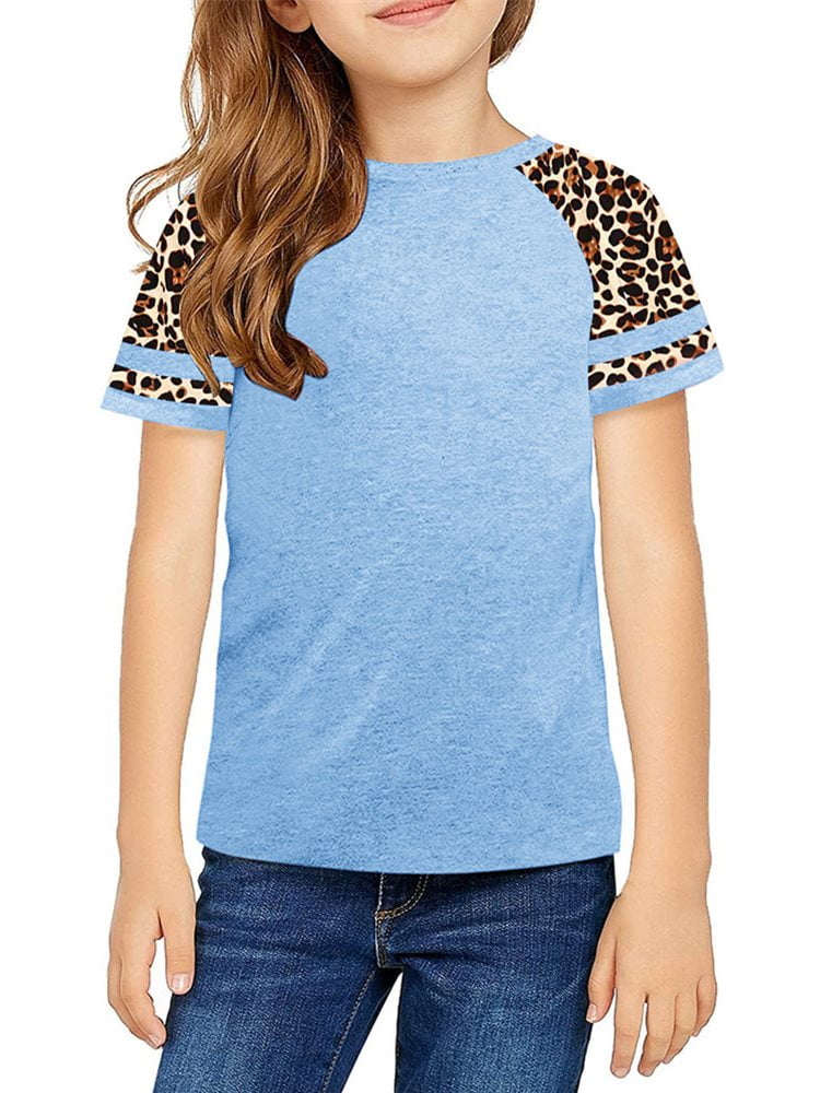Langwyqu Girls Casual Short Sleeve Leopard Print Children T Shirts Size ...