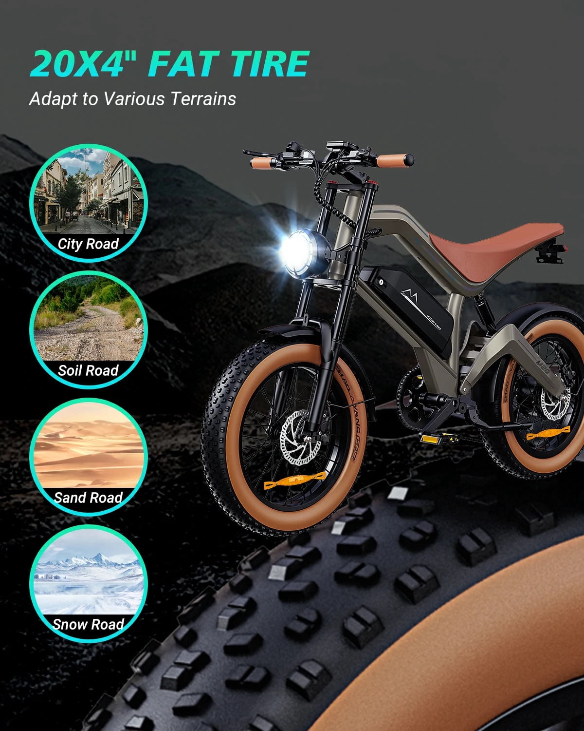 DYU M20 All-Terrain Electric Bike for Adult, 100 Miles Long-Range Mountain Bike, Peak 1500W Motor, 28MPH, 48V 18Ah, UL2849