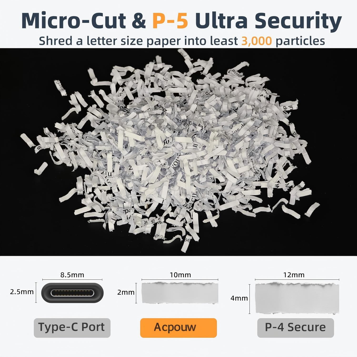 Acpouw 250-Sheet Auto Feed Micro-Cut Paper Shredder, P-5 Security, 8-Sheet Manual, 60-Min Run Time, 8.72 Gallon Bin, <60dB Quiet Heavy-Duty Office Shredder