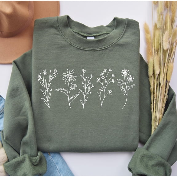 Fall/Winter Wildflower Sweatshirt, Floral Crewneck Jumper, Cozy Flower Sweater, Nature Print Pullover, Botanical Top, Seasonal Shirt Tshirt All Size S-5XL