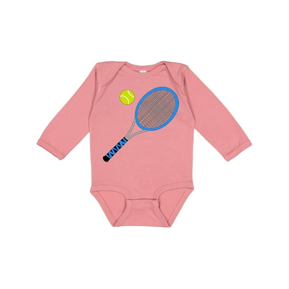 Inktastic Blue Tennis Racket and Ball Boys or Girls Long Sleeve Baby Bodysuit