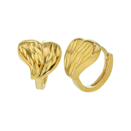 huggie hoop textured 14k plated earrings heart gold