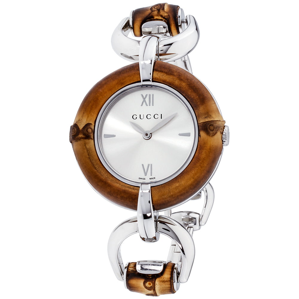 Zoologisk have Bøde beskyldninger Gucci Silver Dial Bamboo and Stainless Steel Ladies Watch YA132403 -  Walmart.com