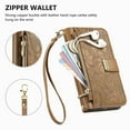 thumbnail image 3 of ELEHOLD Floral Embossed Leather Wallet Case for Samsung Galaxy S24 FE with Zipper Cash Slot, Card Holder Shockproof TPU Anti-Scratch Flip Stand Wallet Case Cover With Detachable Strap , Brown, 3 of 12