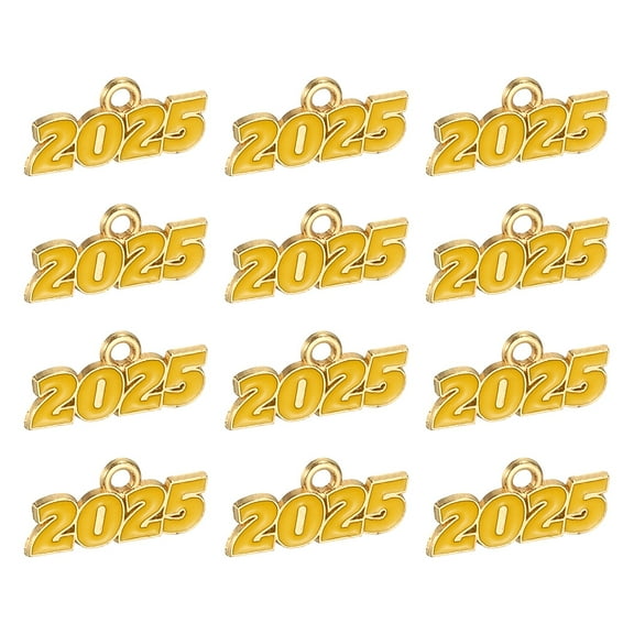 Uxcell 12 Pcs Metal Year Number Charm, 2025 Graduation Tassel Year Charms for Bracelets Earrings Graduate Hats Tassel DIY Crafting, Yellow