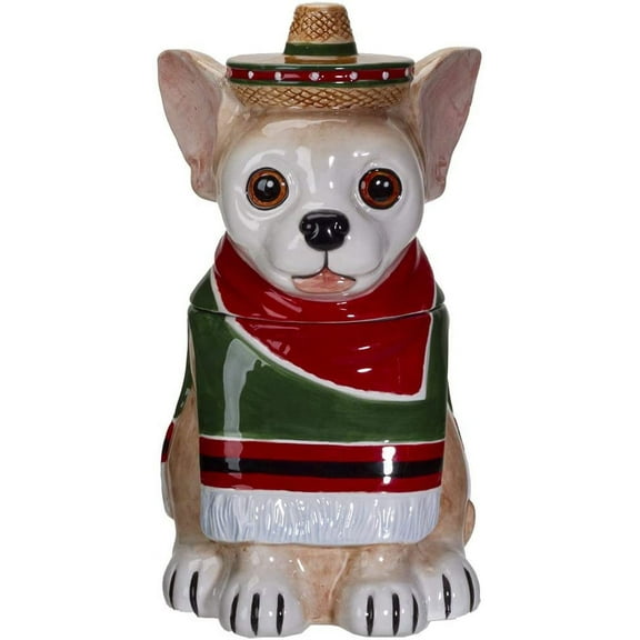 Ceramic Cinco De Mayo Chihuahua Dog With Sombrero Hat And Serape Cookie Jar 10"H
