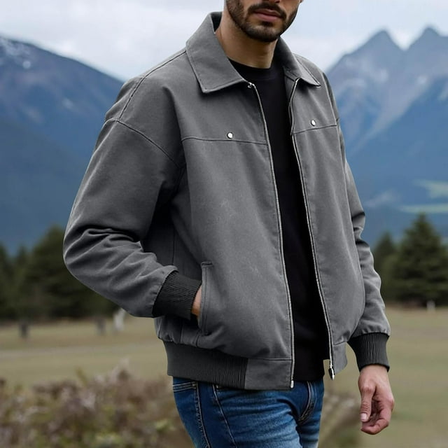 PEONAVET Mens Jacket Men's Fashion Motorcycle Solid Color Zipper Pocket Leather Long Sleeved Jacket
