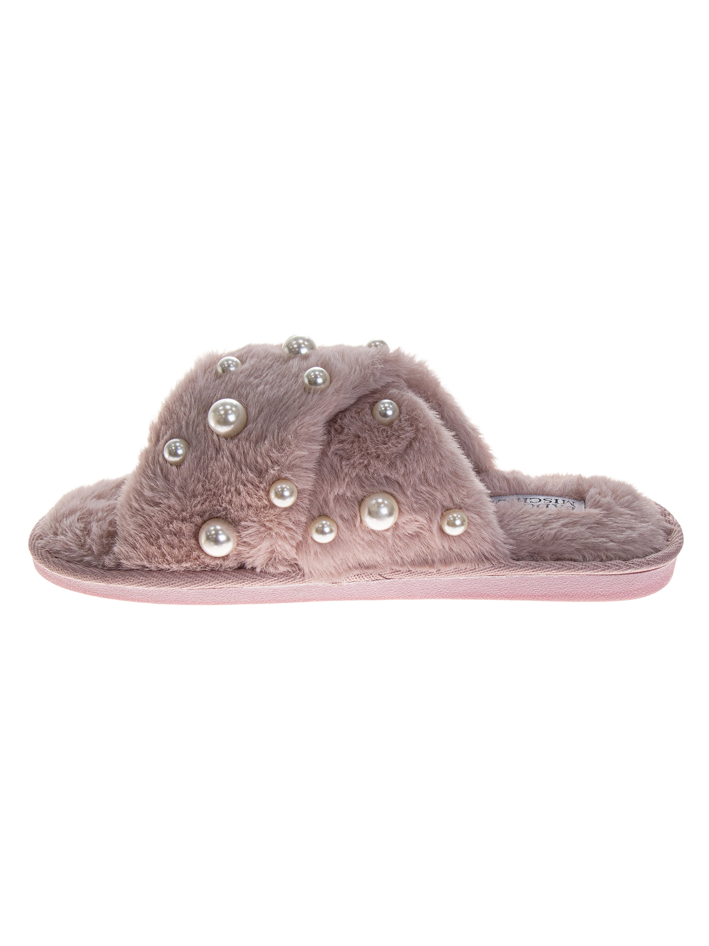 Badgley Mishka Women's Cross Strap Slippers with Pearls Details