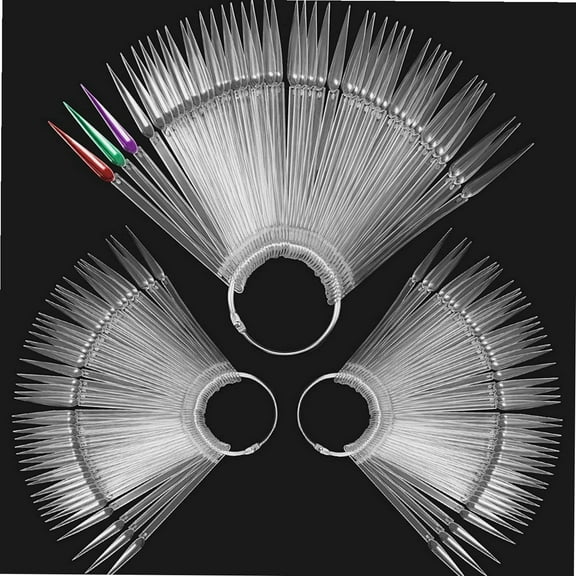 150 PCS Tips Clear Nail Sample Swatches Sticks, Pointed Tip Practice Nail Art, Polish Stiletto Display Sticks with Ring for Nail Color Display Practice Home DIY Polish Board