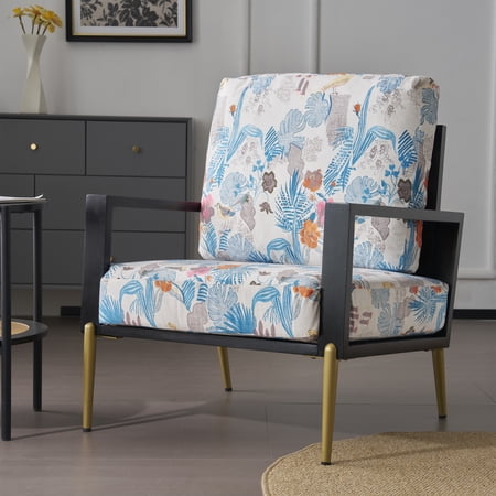 Euroco Accent Armchair with Gold Adjustable Legs, Low-Back Design, and Rubberwood Frame – Oriental Meets American Vintage Elegance