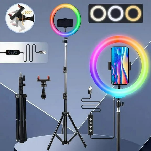 UEGOGO  12-Inch RGB Selfie Ring Light - 43.3-Inch Tripod and  Ideal for Photography Studios, Video Recording, Live Streaming, Gaming Streams, and More