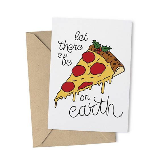 Let There Be Pizza Holiday Greeting Card – Funny Christmas Card with Pepperoni Slice Design – Includes Envelope, Blank Inside for Personal Messages – Perfect for Pizza Lovers