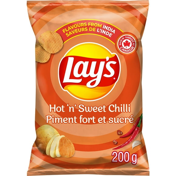 Lay's Hot 'n' Sweet Chilli Ridged Flavoured Potato Chips, 200 g.