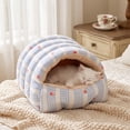 thumbnail image 2 of Small Cat Dog Cave Bed, Calming Pet Nest Warm Plush Covered Cat House with Hooded, Removable Hooded Blanket Cushion, Washable (Blue, Small), 2 of 6